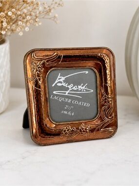 Vintage Bice Italian Copper Tone Floral Mini Picture Frame 2.5" Lacquer Coated